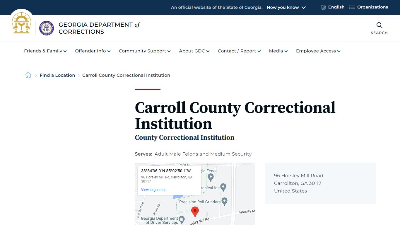 Carroll County Correctional Institution | Georgia Department of Corrections